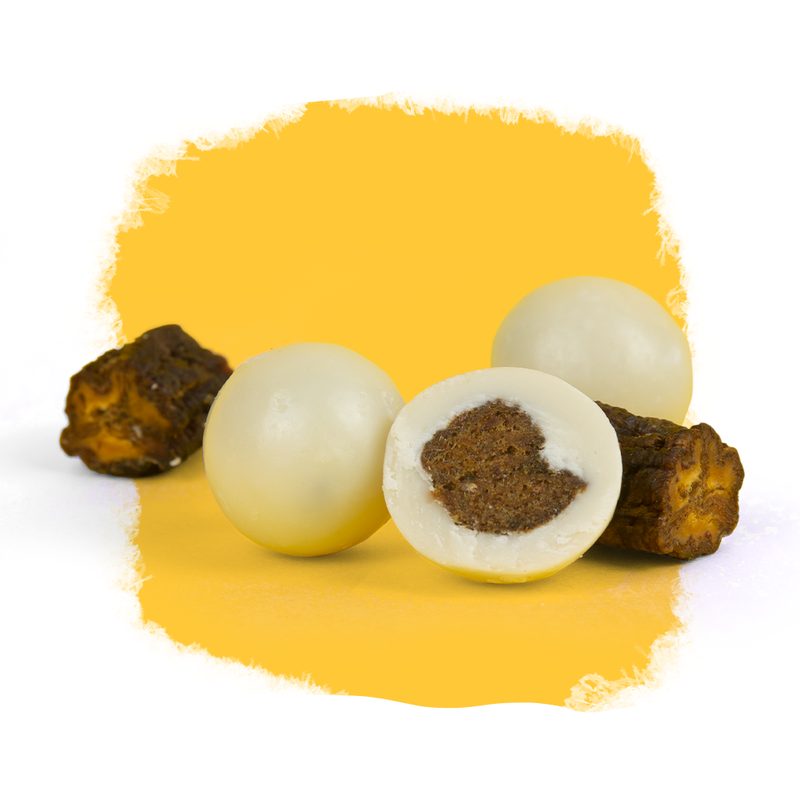 Banana passa com chocolate branco — Drageados Selecto Cacau
